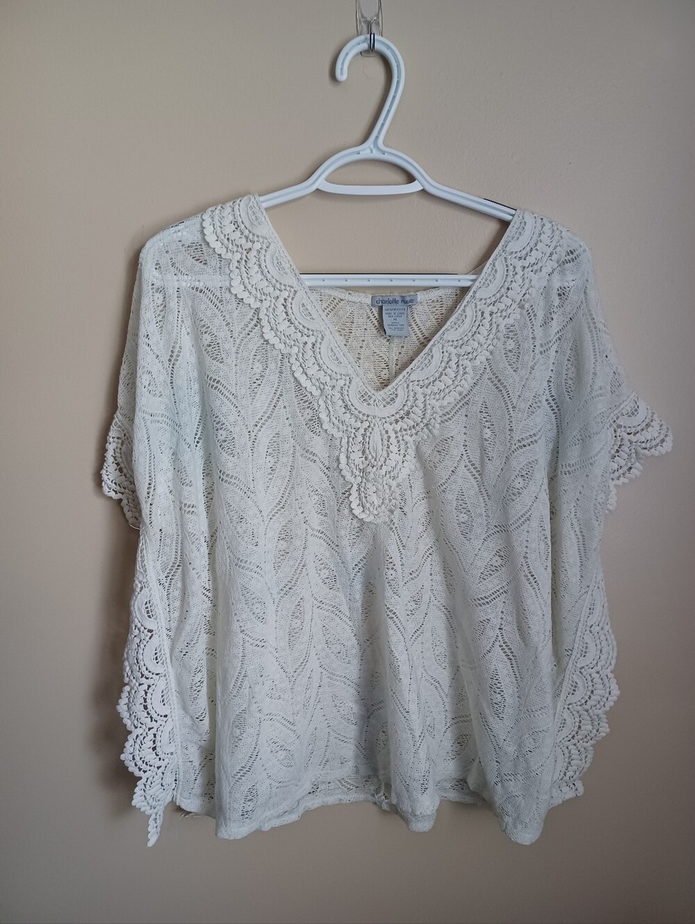 Women's Size M Charlotte Russe Polyester Light Cream/White Lace Design‎ Shirt